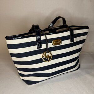 Michael Kors Bags | Michael Kors Blue/White Striped Magenetic Clasp Top Tote